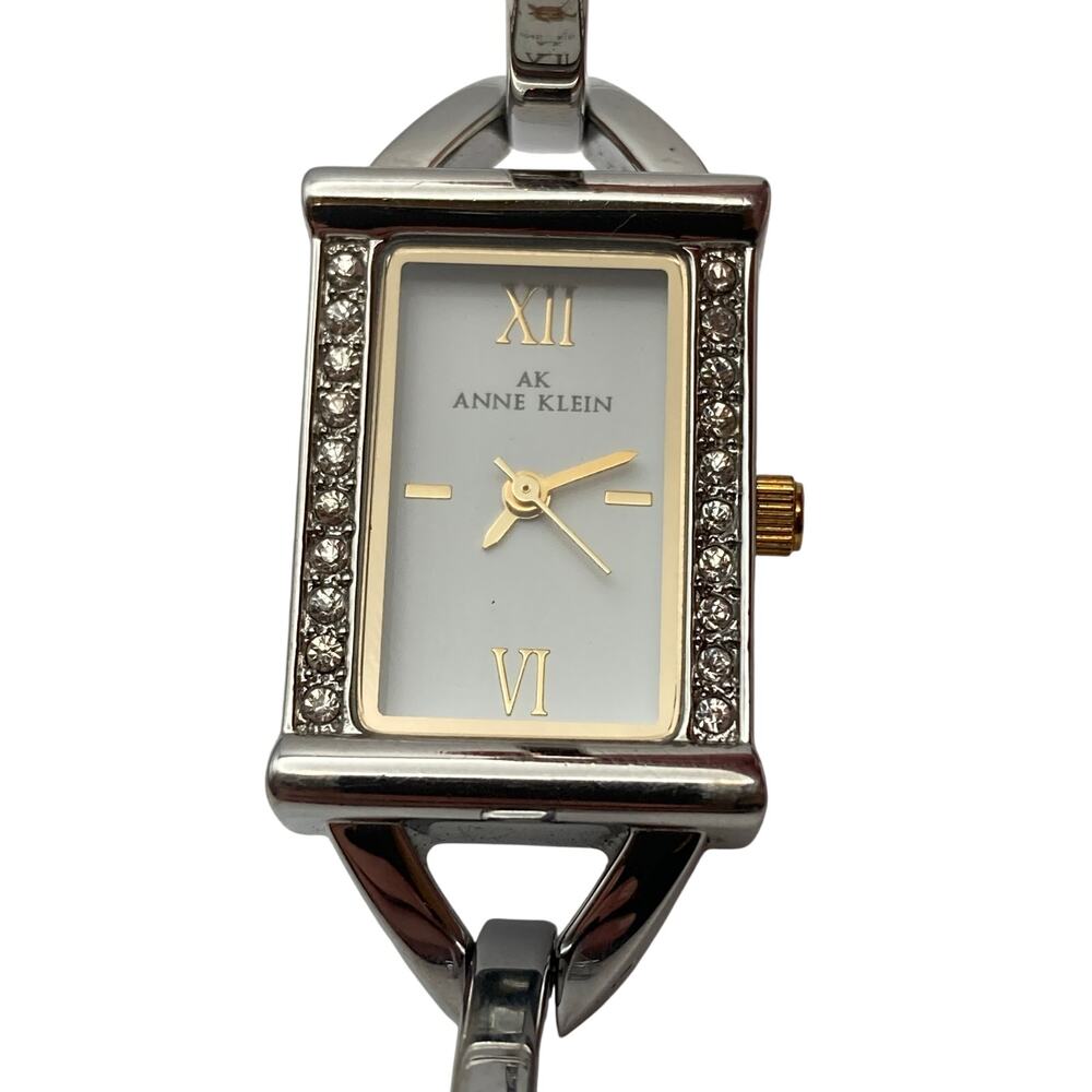 Anne Klein Petite Tank Women Watch 19mm Bangle Bracelet -New Battery Wrist 5.25"
